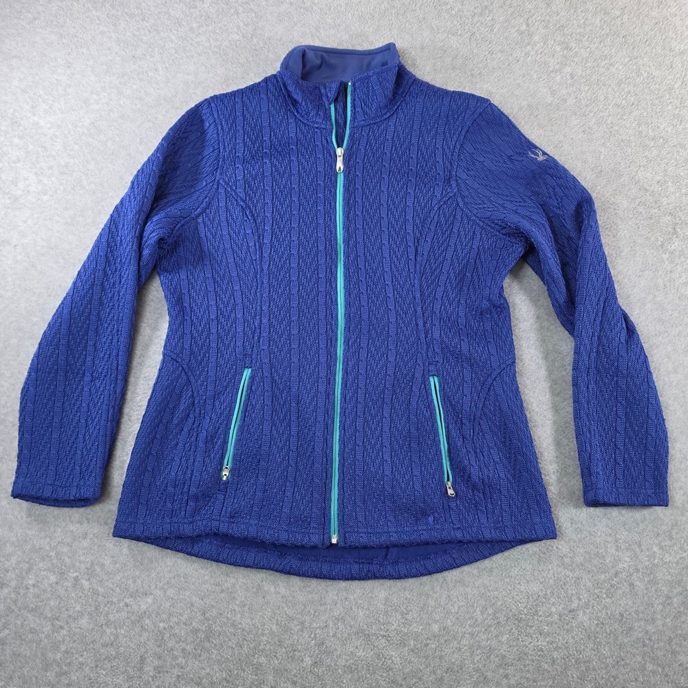 Spyder Womens Royal Blue Cable Knit Full Zip Fleece Jacket Size XL